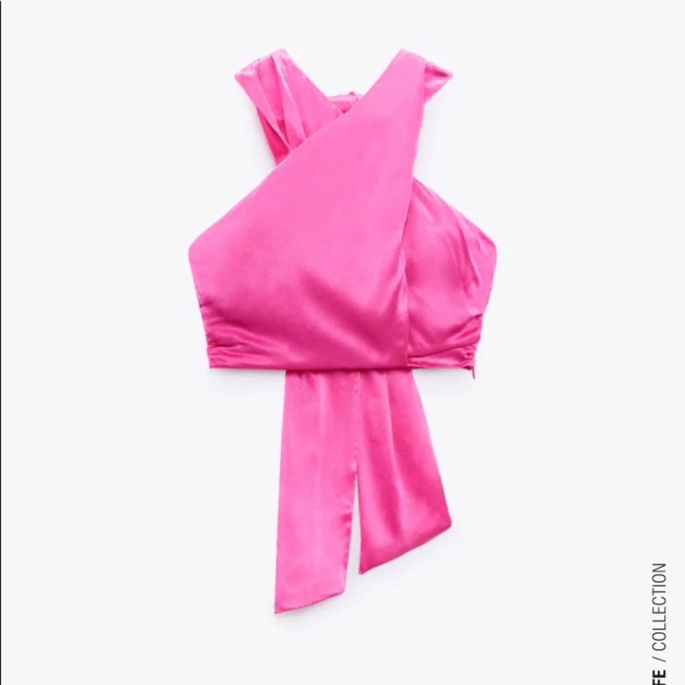 Brand New ZARA Pink Satin Effect Halter Top 8356/301
